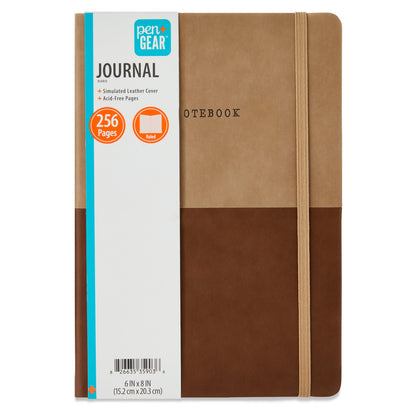 Pen+Gear Simulated Leather Journal, Brown, 6 in x 8 in, 256 Ruled Pages